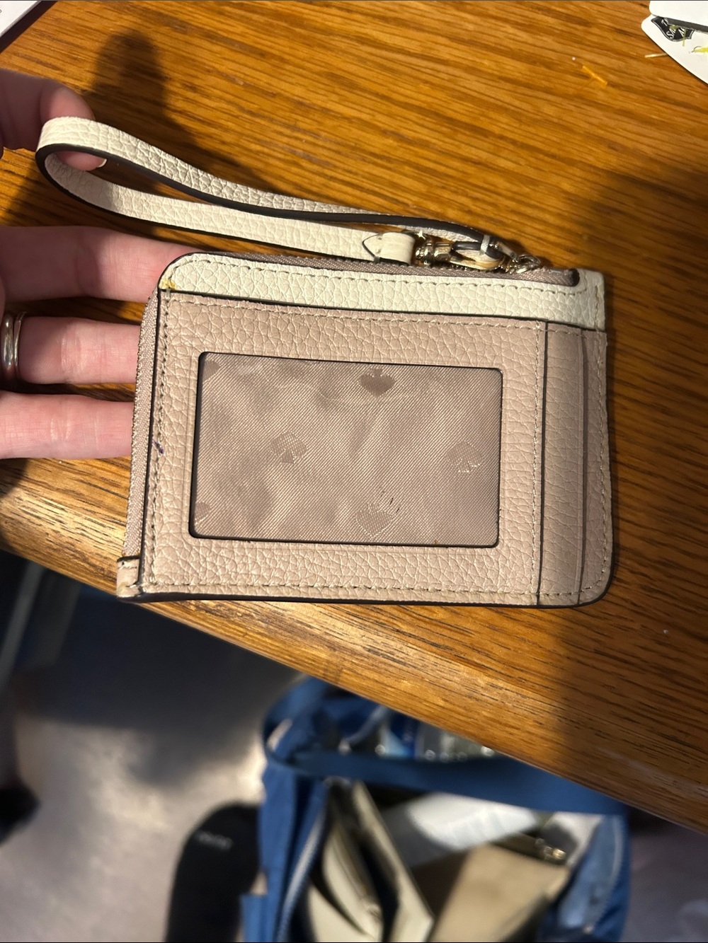 kate spade Two-Tone Pebbled Leather Card Wallet in Blush and Cream